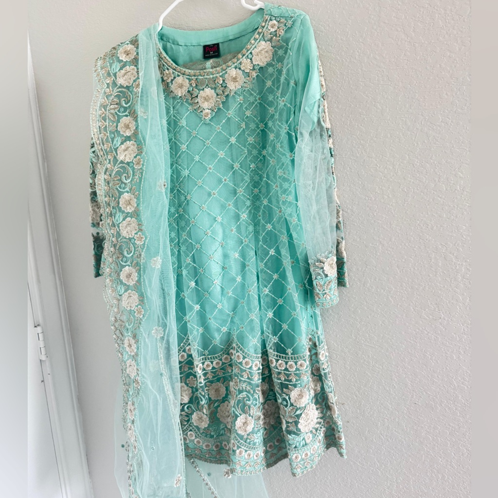 Elegant Blue Amd Gold Embriodered Pakistani Indian Dress